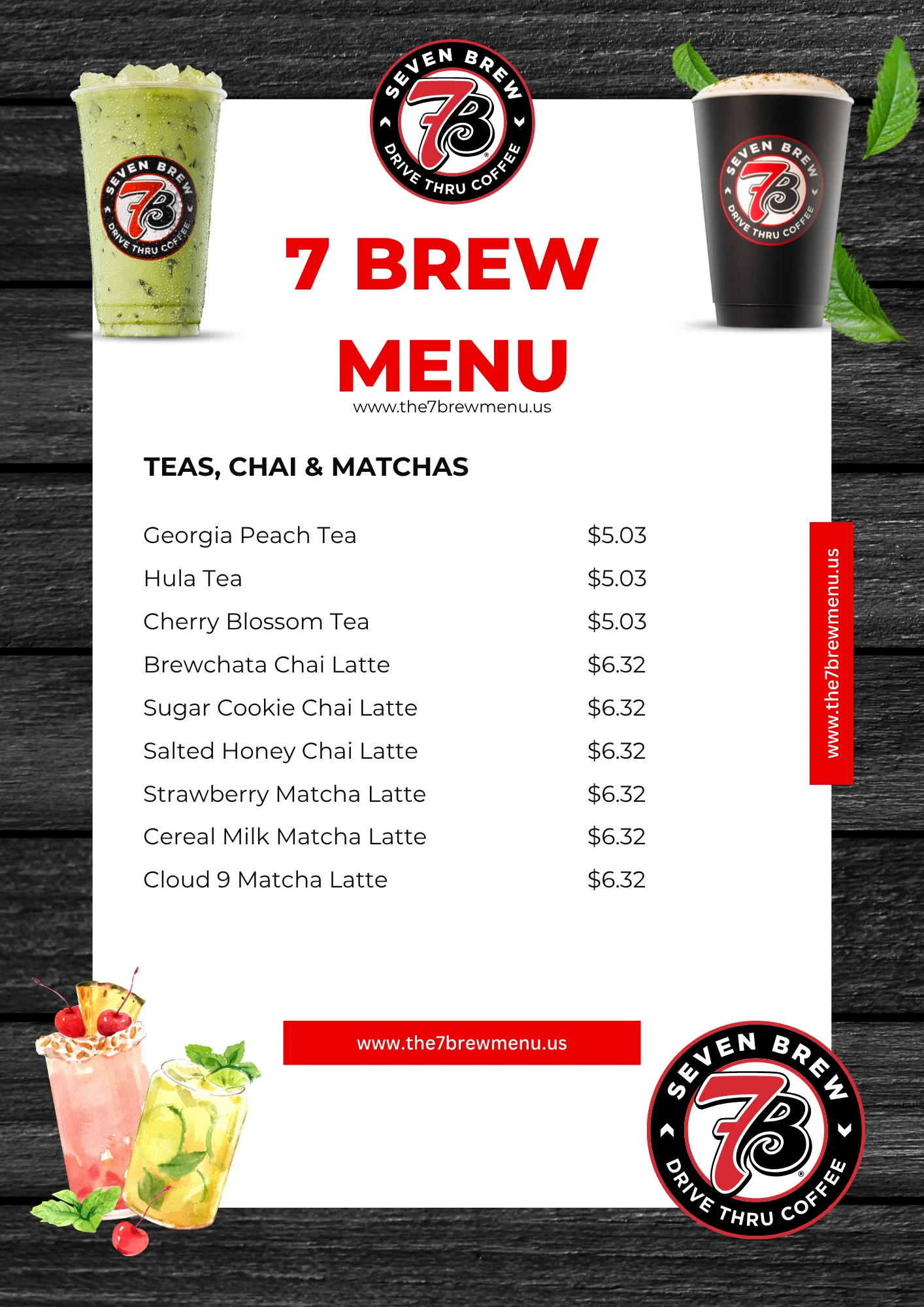 7 Brew menu Teas, Chai & Matchas
